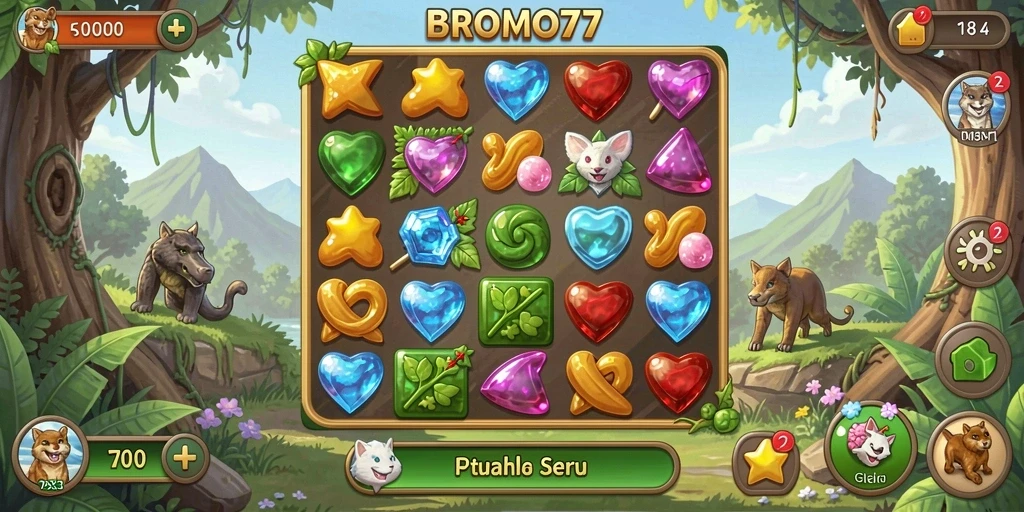 Tampilan gameplay BROMO77 dengan kombinasi warna yang cerah.