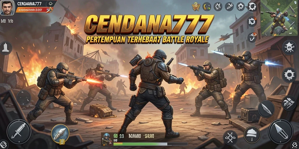 Tampilan epik pertempuran dalam CENDANA777 dengan gameplay Battle Royale yang seru.