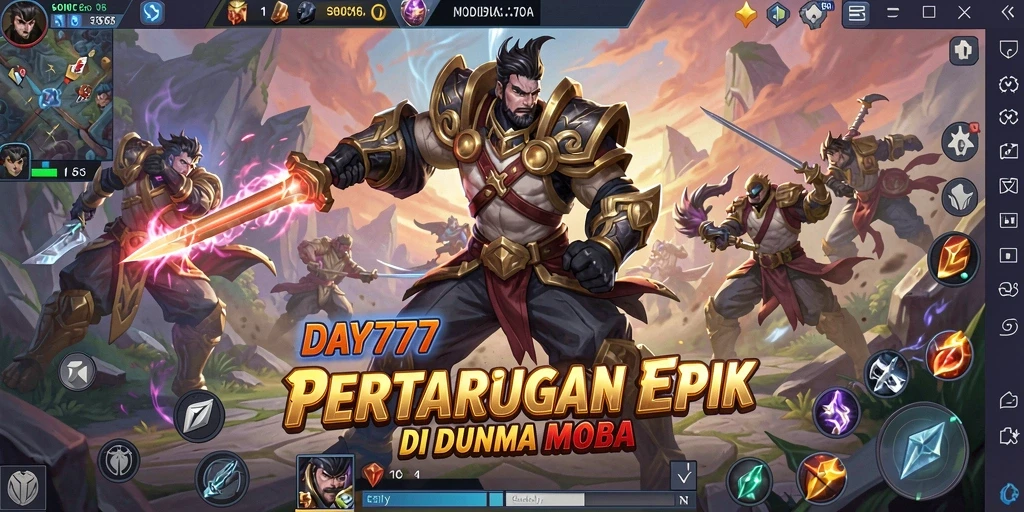 Screenshot DAY777 menampilkan aksi pertarungan seru dalam game MOBA.