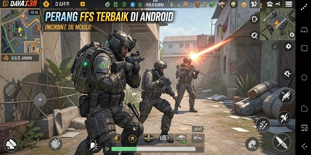Tampilan gameplay menegangkan dari DAYA138 di arena FPS.