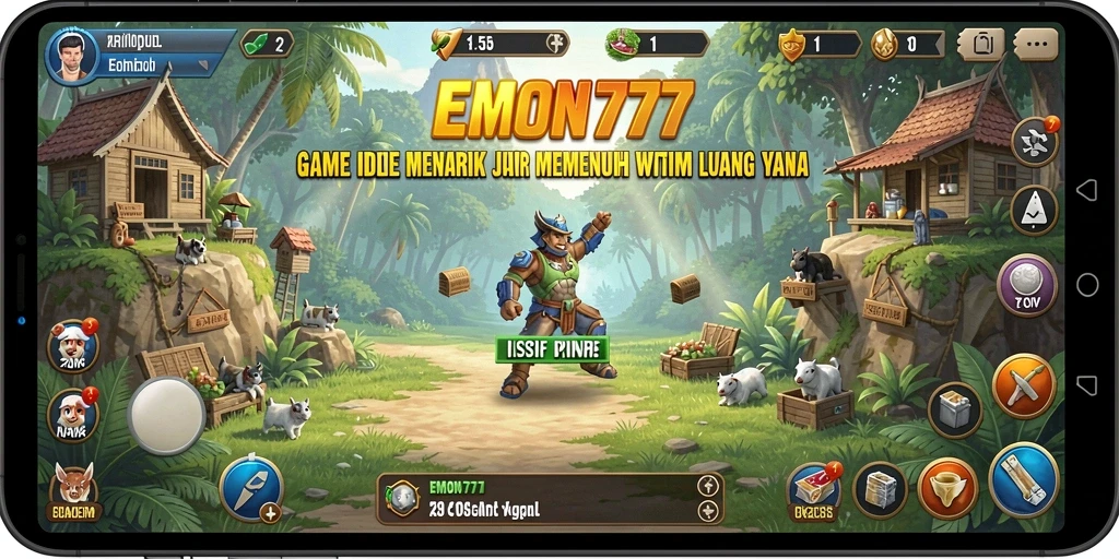 Tampilan gameplay EMON777 yang menarik dengan karakter-karakter lucu.