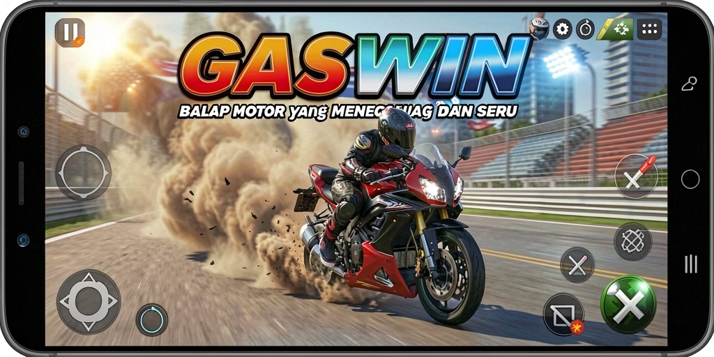 Tampilan gameplay GASWIN yang mendebarkan saat balapan motor.
