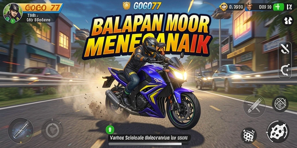 Tampilan gameplay GOGO77 dengan aksi balapan motor yang seru dan cepat.