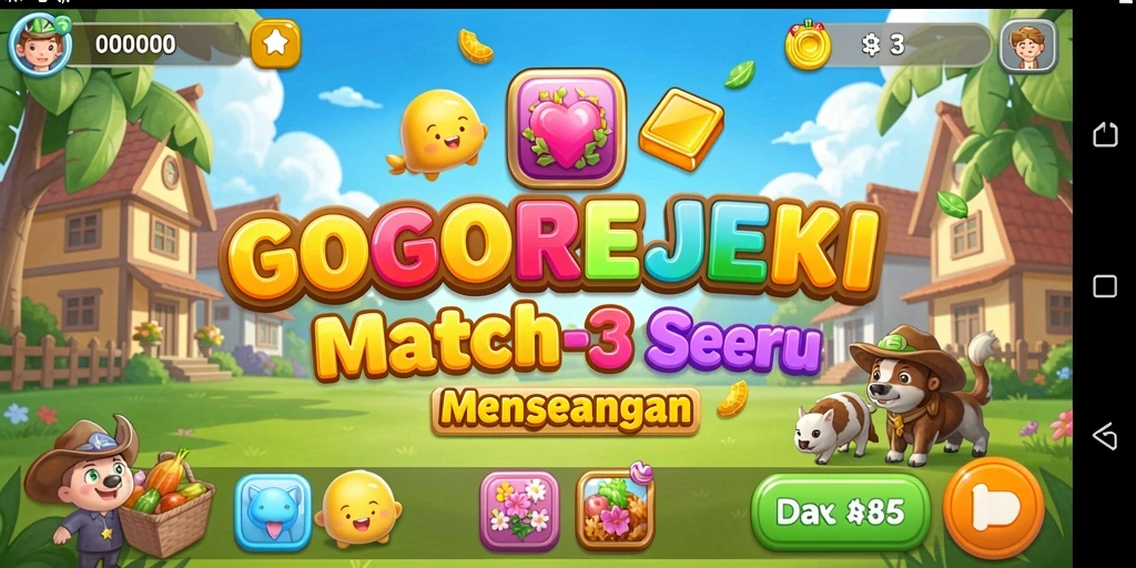 Screenshot utama GOGOREJEKI menampilkan gameplay seru Match-3 yang menantang.