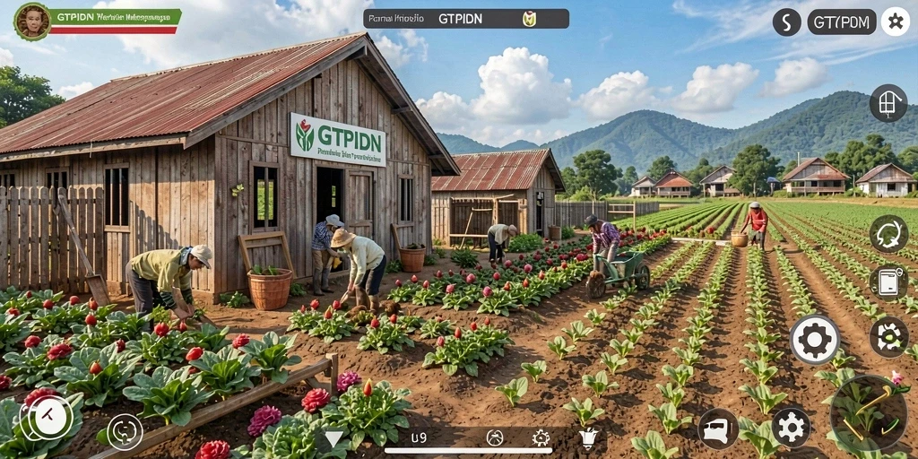 Tampilan gameplay GTPIDN dengan keindahan kebun yang subur.
