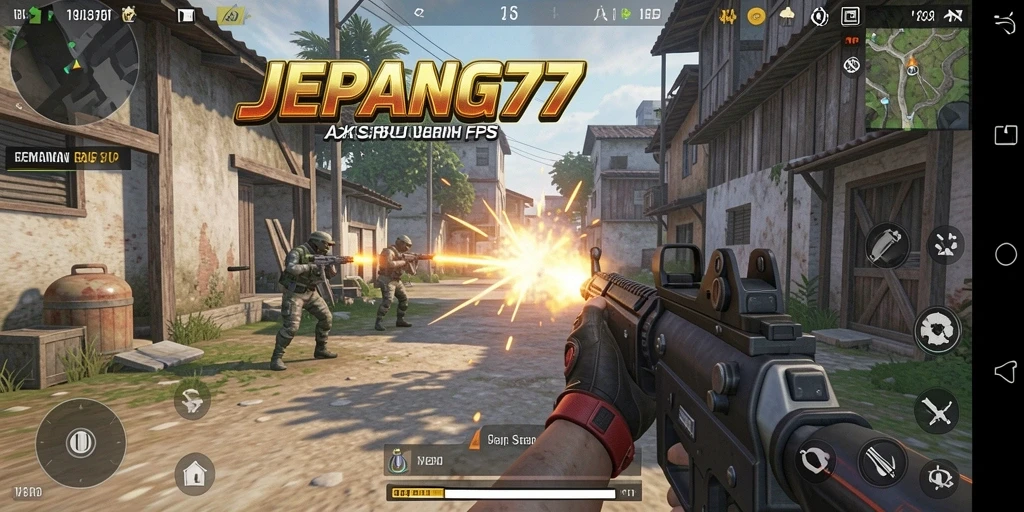 Tangkapan layar dari gameplay seru JEPANG77 dengan aksi tembak-menembak.