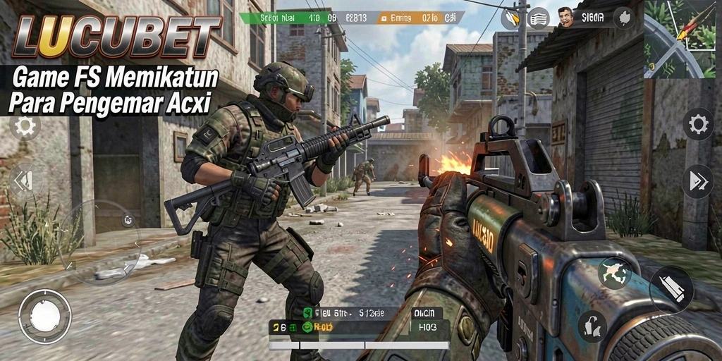 Tangkapan layar menampilkan aksi seru dalam LUCUBET dengan gameplay FPS.
