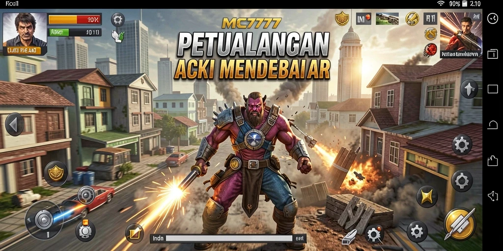 Tampilan gameplay seru MC777 di tengah pertempuran aksi.
