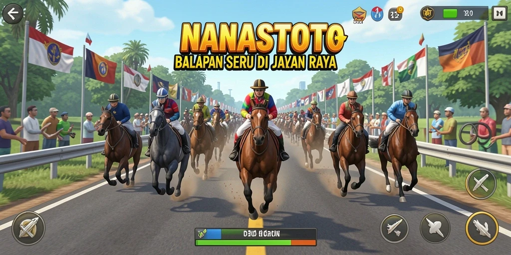 Screenshot gameplay NANASTOTO menampilkan aksi balapan yang mendebarkan.