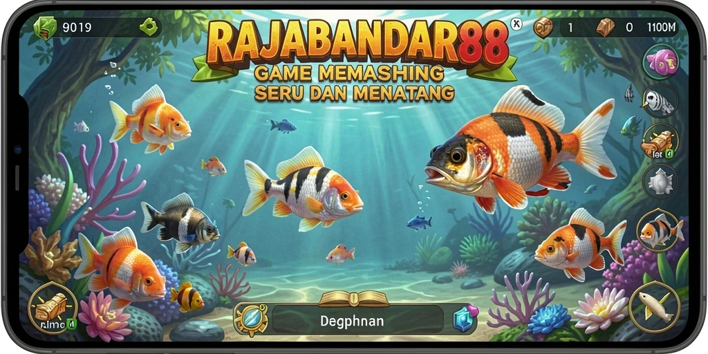 Screenshot gameplay RAJABANDAR88 menampilkan aksi menangkap ikan yang seru.