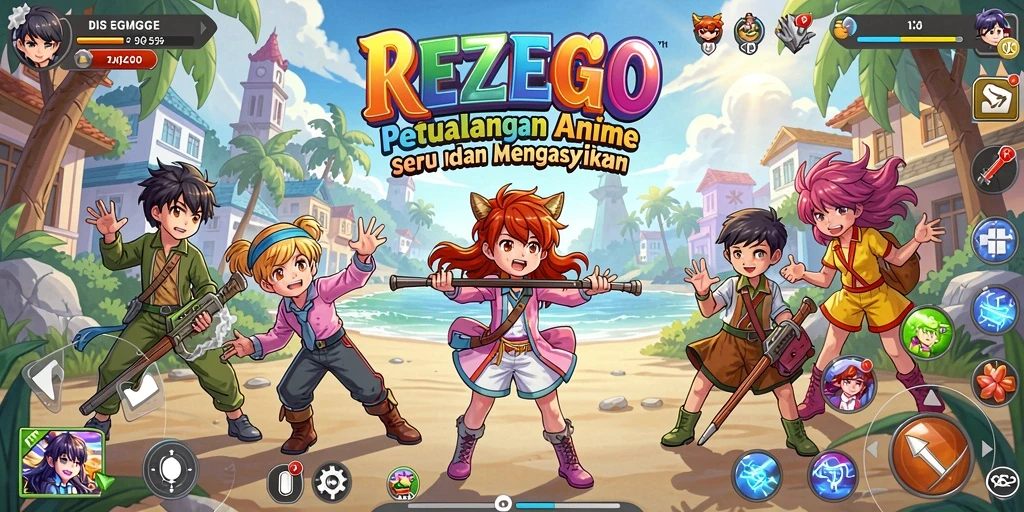 Tampilan gameplay menarik dalam REZEGO dengan karakter anime ikonik.