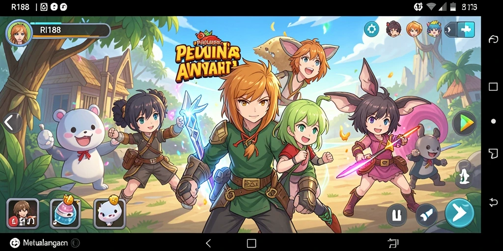 Screenshot RI188 menampilkan karakter Anime yang sedang bertarung dalam pertempuran epik.