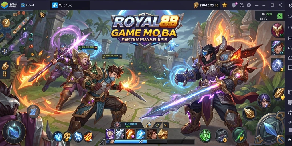 Tampilan penuh aksi dalam pertempuran MOBA di ROYAL88.