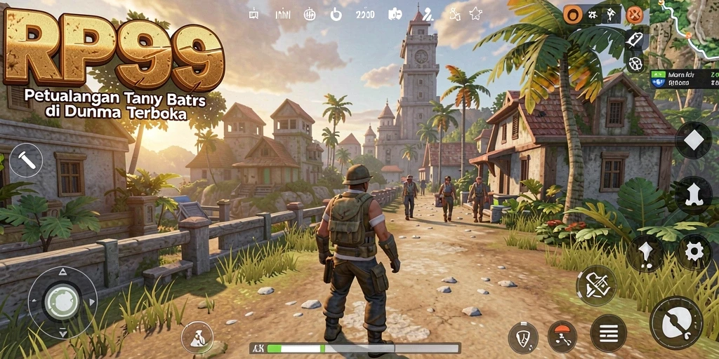 Screenshot gameplay RP99 yang menunjukkan eksplorasi dunia terbuka yang luas.
