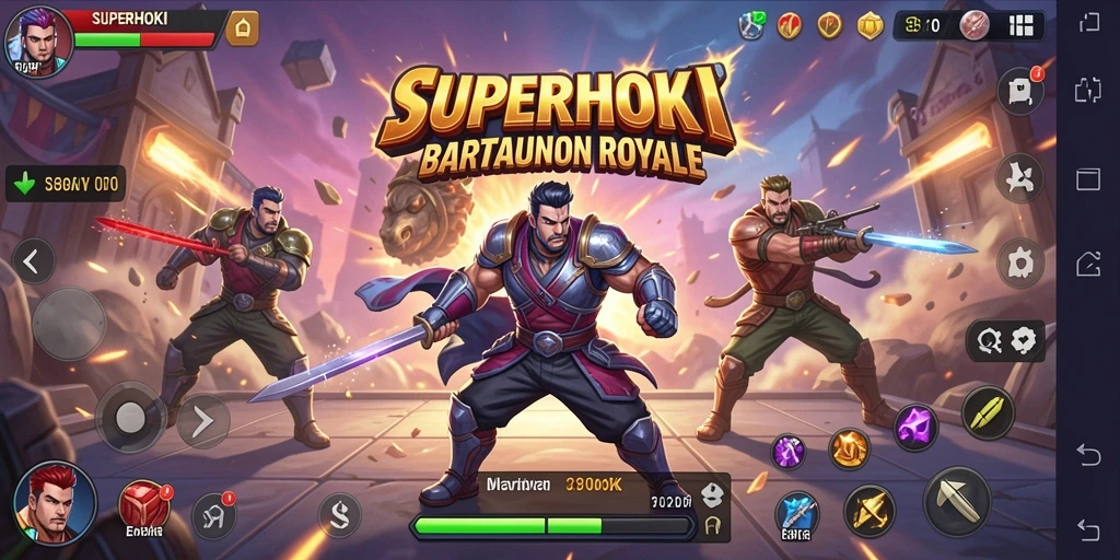 Screenshot SUPERHOKI menampilkan aksi pertempuran seru dalam Battle Royale.