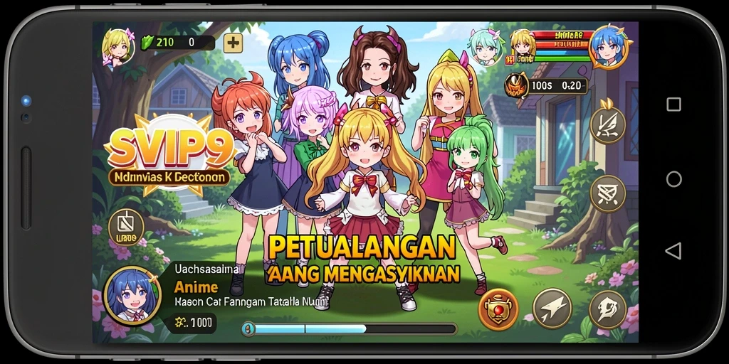 Screenshot gameplay SVIP9 menampilkan pertempuran karakter anime yang seru.