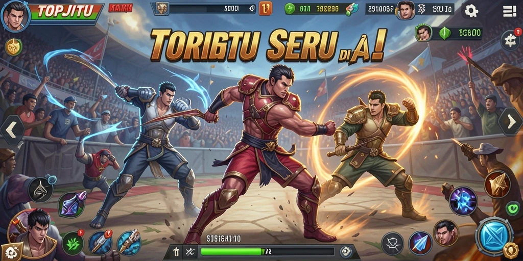 Screenshot gameplay TOPJITU menunjukkan aksi pertarungan yang intens dan mendebarkan.