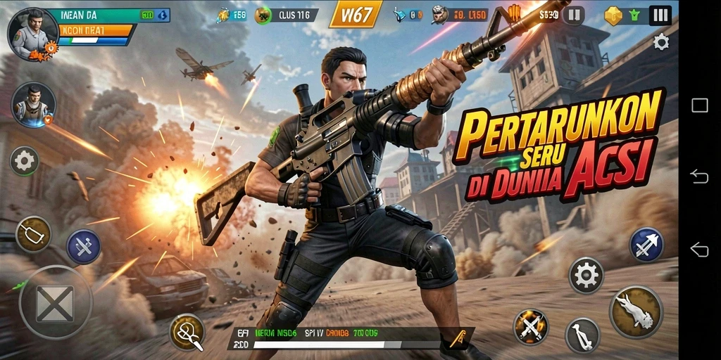 Screenshot W67 menampilkan aksi seru dalam pertempuran mendebarkan.
