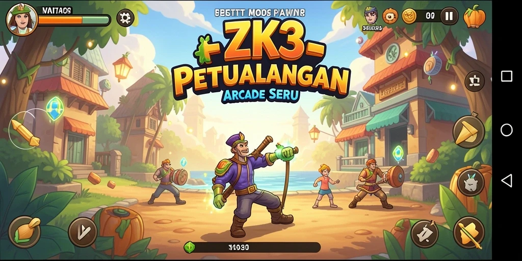 Tampilan seru dari gameplay ZK3 yang penuh warna.
