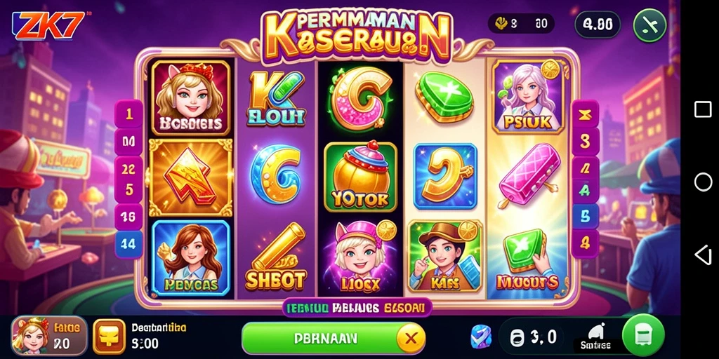 Screenshot utama ZK7 menampilkan gameplay Slot yang seru.